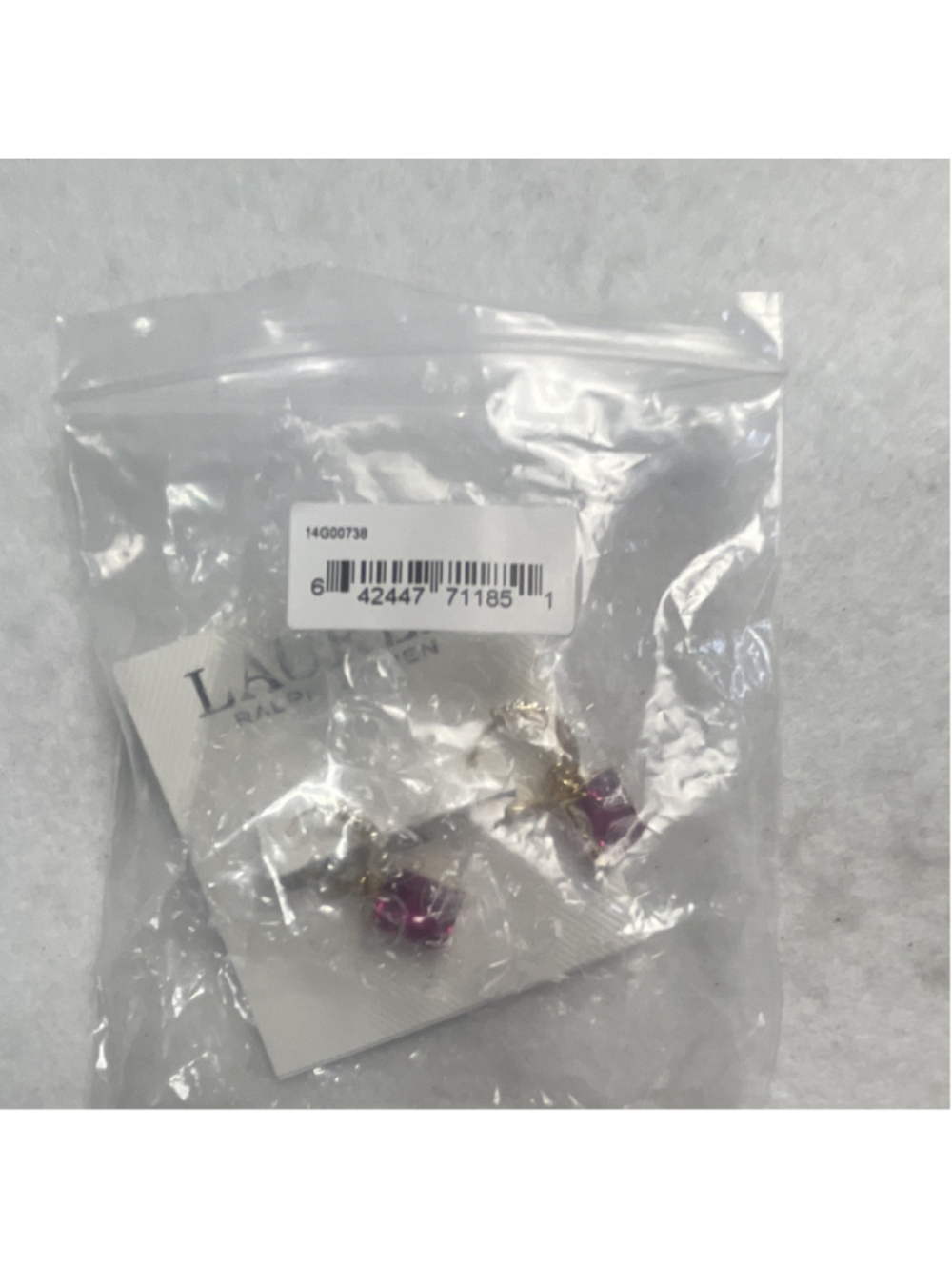 Elegant Lauren Ralph-Lauren Women’s Gold Tone Faceted fuchsia Crystal Earrings - Picture 5 of 5